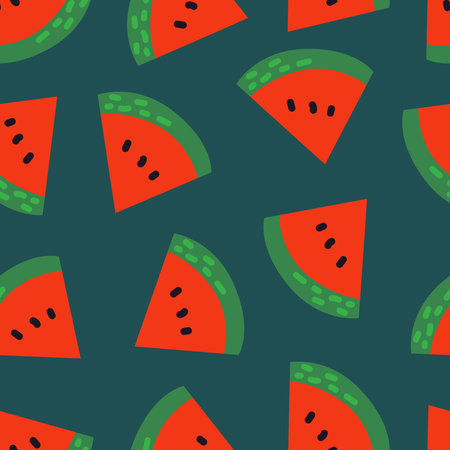 Seamless pattern with watermelon slices. Vector flat summer backgroundのイラスト素材