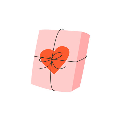 Valentine's day pink gift box with heart. Cute vector illustration for holidaysのイラスト素材
