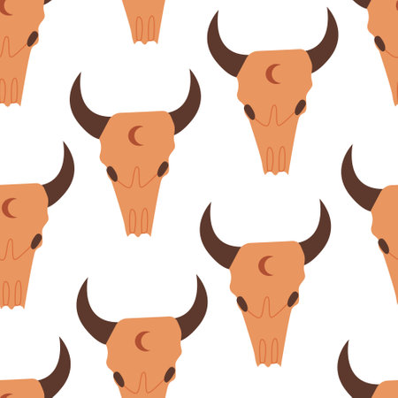 Seamless pattern with bull skull. Vector flat background in wild west, western concept.のイラスト素材