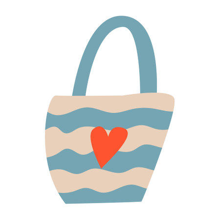 Summer bag with heart. Vector illustration on isolated background. Beach women accessoriesのイラスト素材