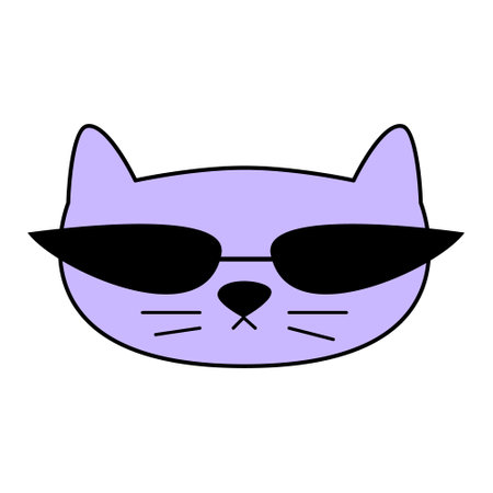 Cute purple cat with futuristic sunglasses. Vector illustration on isolated background.のイラスト素材