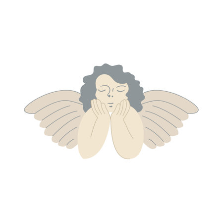 Cute renaissance cupid with wings. baby angel. Vector flat illustration.のイラスト素材