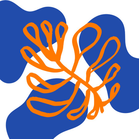 Vector modern art with algae inspired by matisse. Contemporary poster with organic shapes and botanical vector illustration.のイラスト素材
