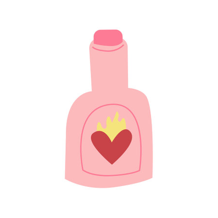 Cute vector illustration of rum bottle with flaming heart on isolated background. Western, cowboy concept.のイラスト素材
