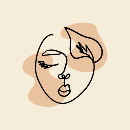 Woman portrait in one line art with abstract shapのイラスト素材
