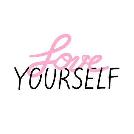 Love yourself lettering phrase. self care. calligraphy text print take care of yourselfのイラスト素材
