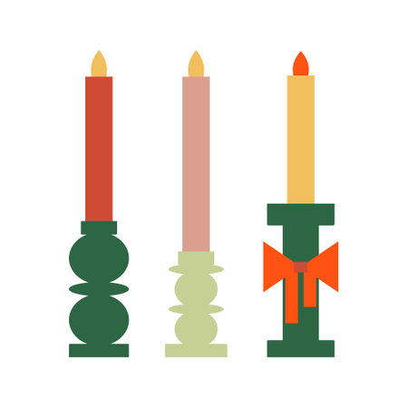 Vector flat illustration of candles with bow on isolated background. christmas holiday conceptのイラスト素材