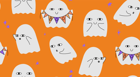 Seamless pattern with ghosts. cute halloween backgroundのイラスト素材