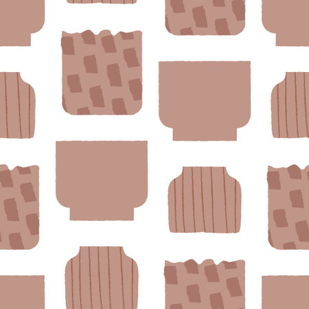 Seamless pattern with various ceramic vases and textured pottery. vector background. Hygge conceptのイラスト素材