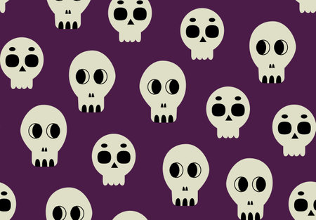 Seamless pattern with sculls. Halloween flat background. Day of the dead. Dia de los muertosのイラスト素材