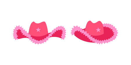 Pink cowgirl hat with star on isolated background. Vector flat illustration in party disco cowboy conceptのイラスト素材