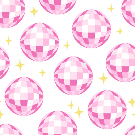 Seamless vector pattern with disco balls and stars. Party, celebration, disco conceptのイラスト素材