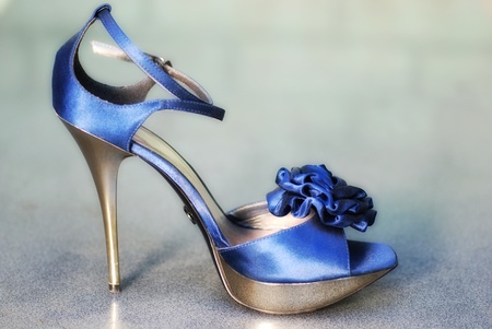 fashion blue shoe with metallic stilettoの写真素材