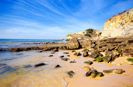 panoramic landscape with sea waves and rocks(Atlantic ocean, Portugal)