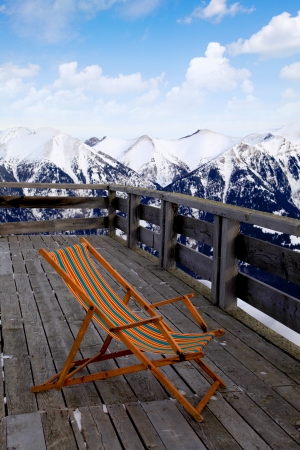 lounge chair at mountain ski resort in Alps, Austriaの写真素材