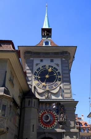 The medieval Zytglogge clock tower on main street Kramgasse in Bern, Switzerland の写真素材