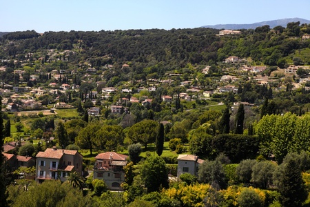 Beautiful panorama hill landscape near the village Saint-Paul-de-Vence , Provence, South Franceの写真素材