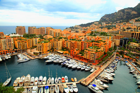  Panoramic landscape with harbor, lots of yachts in famous Monte Carlo, Cote dの写真素材