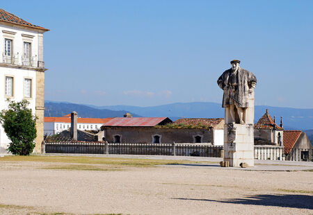 Panoramic view with monument of the King Joao III on the Patio das Escolas of the Coimbra University, Portugalのeditorial素材