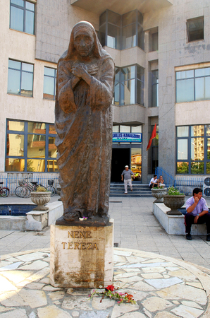 SHKODER, ALBANIA - JULY 19: Mother Teresa monument Humanitarian Worker and Nobel Prize Winner in Shkoder, Albania on July 19, 2010.のeditorial素材
