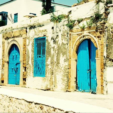 Old House  with  blue doors and windows, Sidi Bou Said, Tunisia