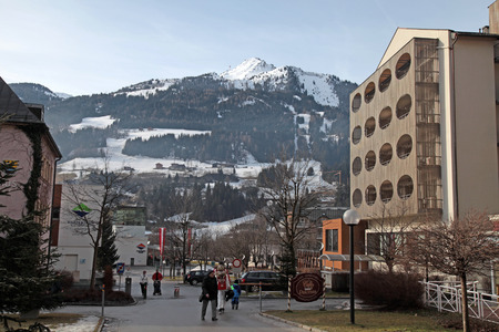 BAD HOFGASTEIN, AUSTRIA -JANUARY 9, 2013: Cityscape of mountains ski resort Bad Hofgastein - one of the most popular ski resort in the Austria .のeditorial素材