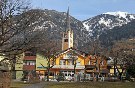 BAD HOFGASTEIN, AUSTRIA -JANUARY 9, 2013: Cityscape of mountains ski resort Bad Hofgastein - one of the most popular ski resort in the Austria .のeditorial素材