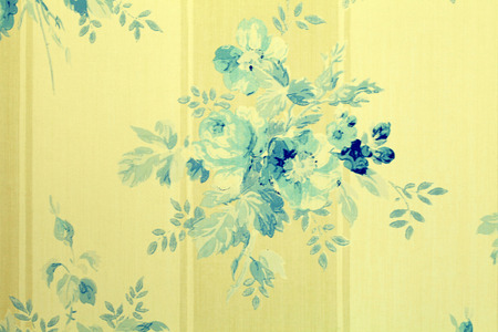 Vintage victorian wallpaper with blue flowers floral pattern, toned imageの写真素材