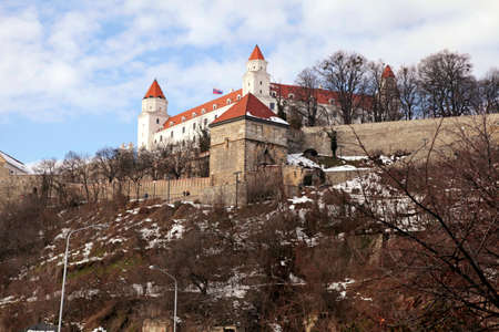 Medieval Castle on hilltop in Bratislava, capital of Slovakia.Winter viewのeditorial素材
