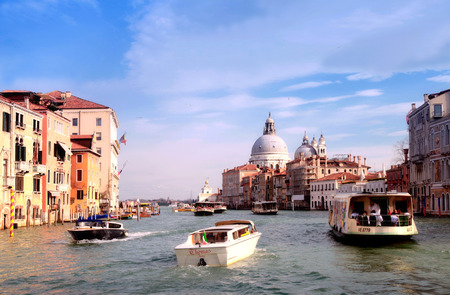 VENICE, ITALY - FEBRUARY 7, 2015: Beautiful view with Grand Canal and Basilica di Santa Maria della Salute, Venice, Italyのeditorial素材