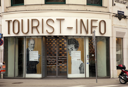 VIENNA, AUSTRIA - FEBRUARY 4, 2015: Tourist info building on Albertinaplatz in Old center of Vienna, Austria. Nearly 5 million guests per year decide to visit Vienna and spend some days at this place of history and culture.のeditorial素材