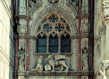Details of the Basilica the Roman Catholic Archdiocese on Piazza San Marco, Venice, Italy. Vintage toned imageの写真素材