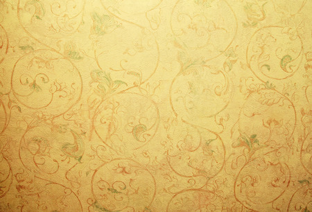 Yellow vintage shabby chic wallpaper with pastel vignette floral victorian patternの写真素材