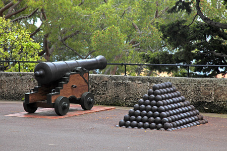 Cannon and cannon balls near Royal Palace, official residence of the Prince of Monaco. Selective focusのeditorial素材