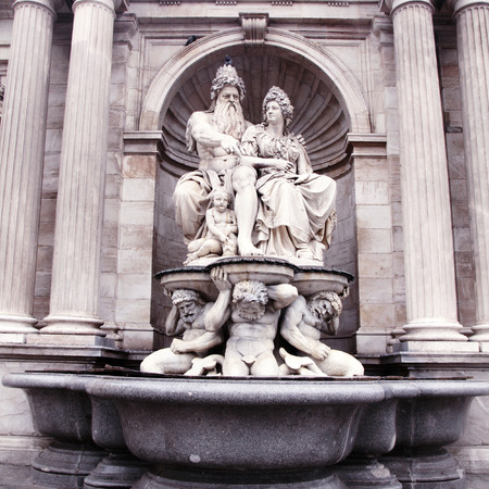 Neptune Fountain - the Roman god of the sea. Albertina Museum Palace, Vienna, Austria. The Old Town of Vienna is a UNESCO World Heritage Site. Square toned imageのeditorial素材