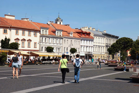 VILNIUS, LITHUANIA - JULY 19, 2015: The Town Hall Square in Vilnius, Lithuania. Vilnius is known for its Old Town of beautiful architecture,  のeditorial素材