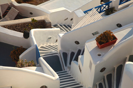 White and grey steps in Oia, Santorini, Greece. selective focusの写真素材