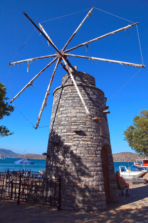 Ancient windmills in Elounda on Crete, Greeceの写真素材