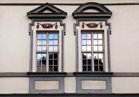 Windows of old buildings in Old Town of Vilniusの写真素材
