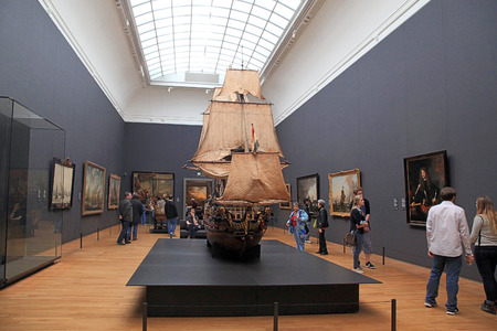 AMSTERDAM, THE NETHERLANDS - MAY 4, 2016: Visitors at the famous Rijksmuseum in Amsterdam, Netherlands. Exhibition devoted to maritime conquest of Holland.のeditorial素材