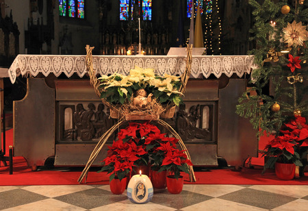 Altar in catholic church with christmas decorationのeditorial素材