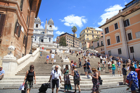 ROME, ITALY - JULY 16, 2017: Tourists in Piazza di Spagna, on the Spanish Steps(Scalinata di Trinita dei Monti), Rome, Italyのeditorial素材