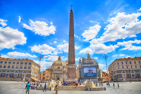 ROME, ITALY - JULY 16, 2017: Piazza del Popolo (People's Square) in Rome, Italy. Piazza del Popolo is a large city square in Rome, which many locals and tourists visit every day.のeditorial素材