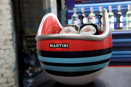 KIEV, UKRAINE - November 4, 2017: Martini bottles in bar, Kiev, Ukraine. Martini is a famous Italian vermouth alcoholic brand produced in Turin by Martini and Rossi since 1863のeditorial素材