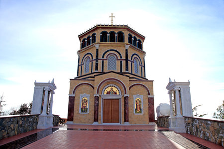 Orthodox church near tomb of the 1st President of Cyprus Archbishop Makarios III at hill Throni of...