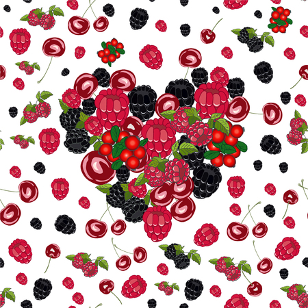 Mix Berries Shape like a heart. Valentine's Day Pattern.のイラスト素材