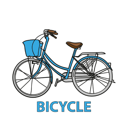 Bicycle with basket isolated on white.のイラスト素材