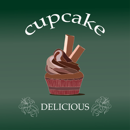 Delicious Cupcake vector illustration. Cupcake on a green backgroundのイラスト素材