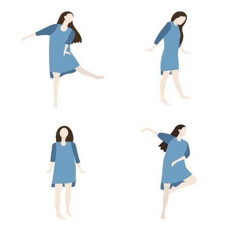 Happy Dancing woman isolated on white. Positive recreation dance vector illustration.のイラスト素材