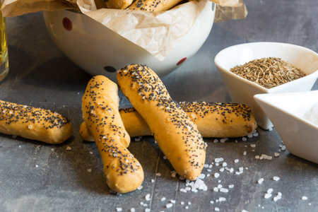 Homemade salty pastry with salt and poppy seeds. Excellent as a complement to beer